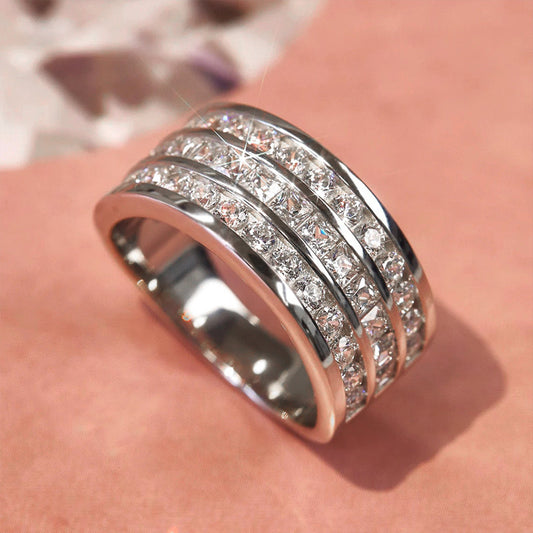 Hip Hop Stackable Zircon Band Ring - Multi-Layer Inlaid Statement Jewelry