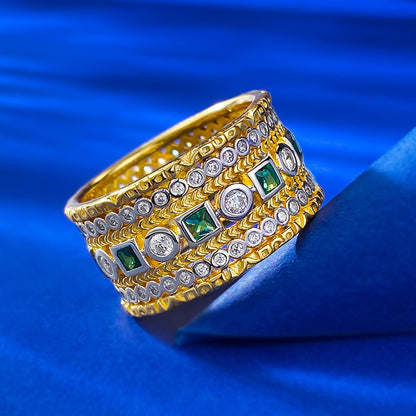 925 Silver Green Square Cubic Zirconia Ring - Eternity Band Style