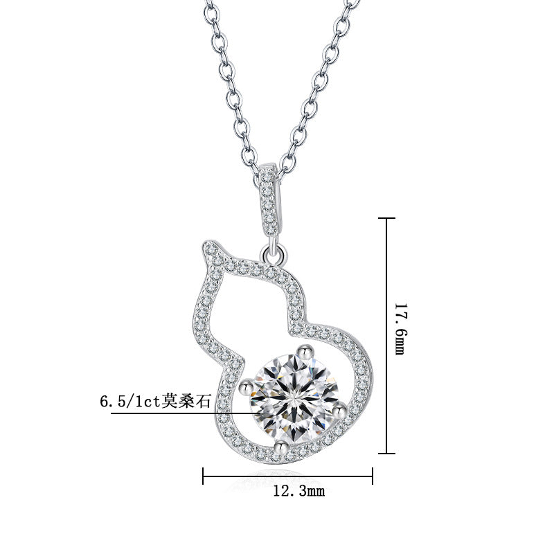 S925 Silver Gourd Pendant Necklace - Dainty Moissanite for Women