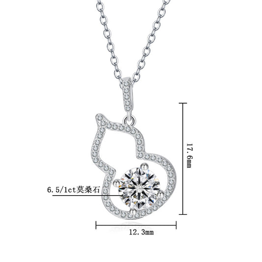 S925 Silver Gourd Pendant Necklace - Dainty Moissanite for Women