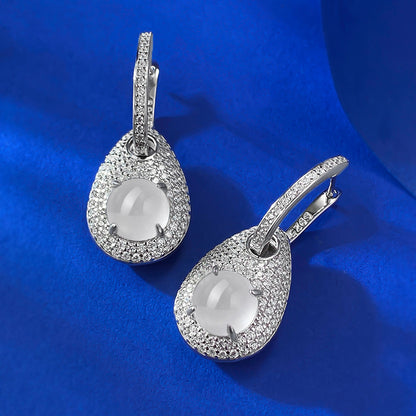 Natural Nephrite Earrings for Women - Sterling Silver, New Chinese Style, Glassy Texture