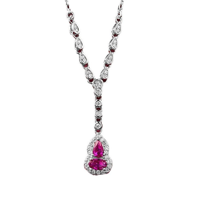 Ricady Jewel S925 Silver Gold-Plated Pink Corundum Gourd Necklace