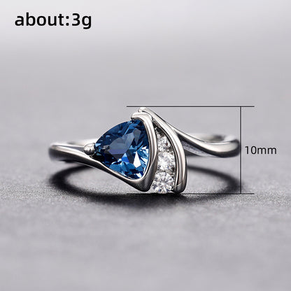 Ricady Jewel Twisted Band Ring - Women's Dark Blue Zircon Triangle Engagement Ring