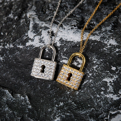 925 Silver Moissanite Lock Necklace for Women - Dainty Micro-Inlaid Pendant for Wedding & Daily Wear