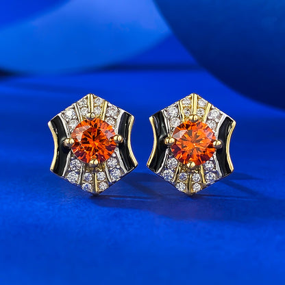 925 Sterling Silver Plated Gold, Vintage Fanta Orange & Pink Stud Earrings - Minimalist, Versatile