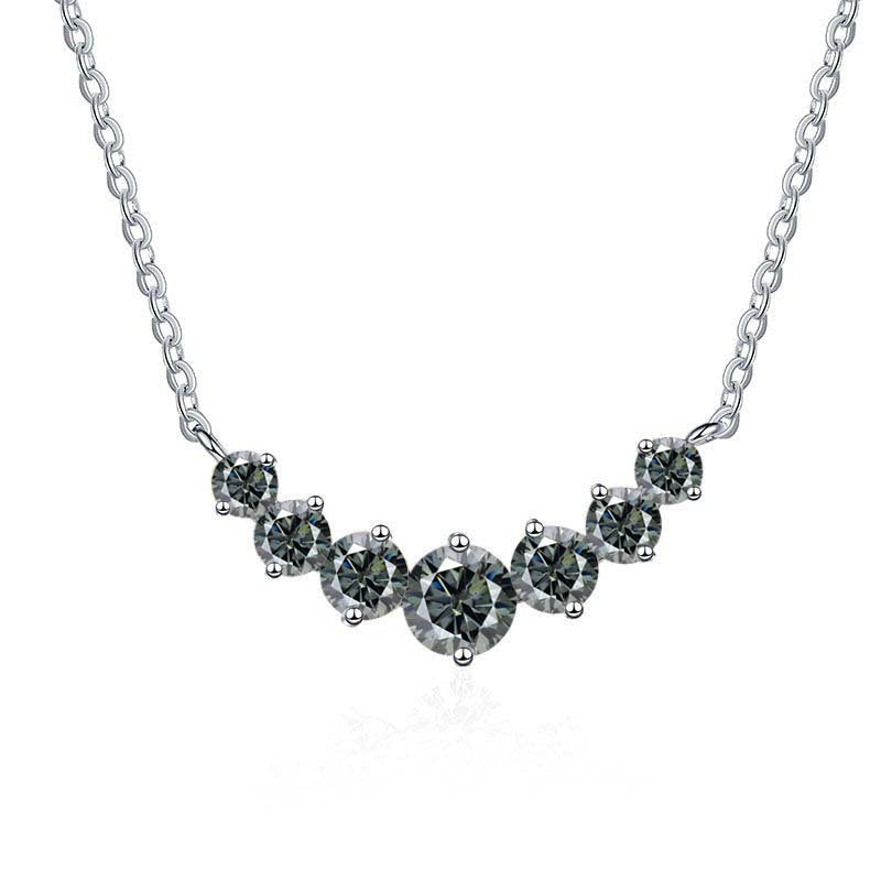 S925 Sterling Silver Gold-Tone Necklace for Women, Minimalist Smile Style with 2.8ct Colored Moissanite