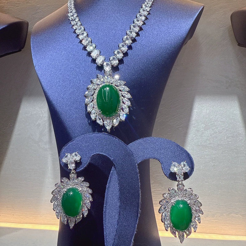 Bridal Zircon Jewelry Set: Necklace + Earrings, Elegant Formal Accessories for Wedding & Banquet