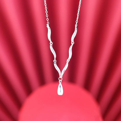 S925 Silver Wave Drop Necklace for Women - Minimalist & Luxe Delicate Collar Chain