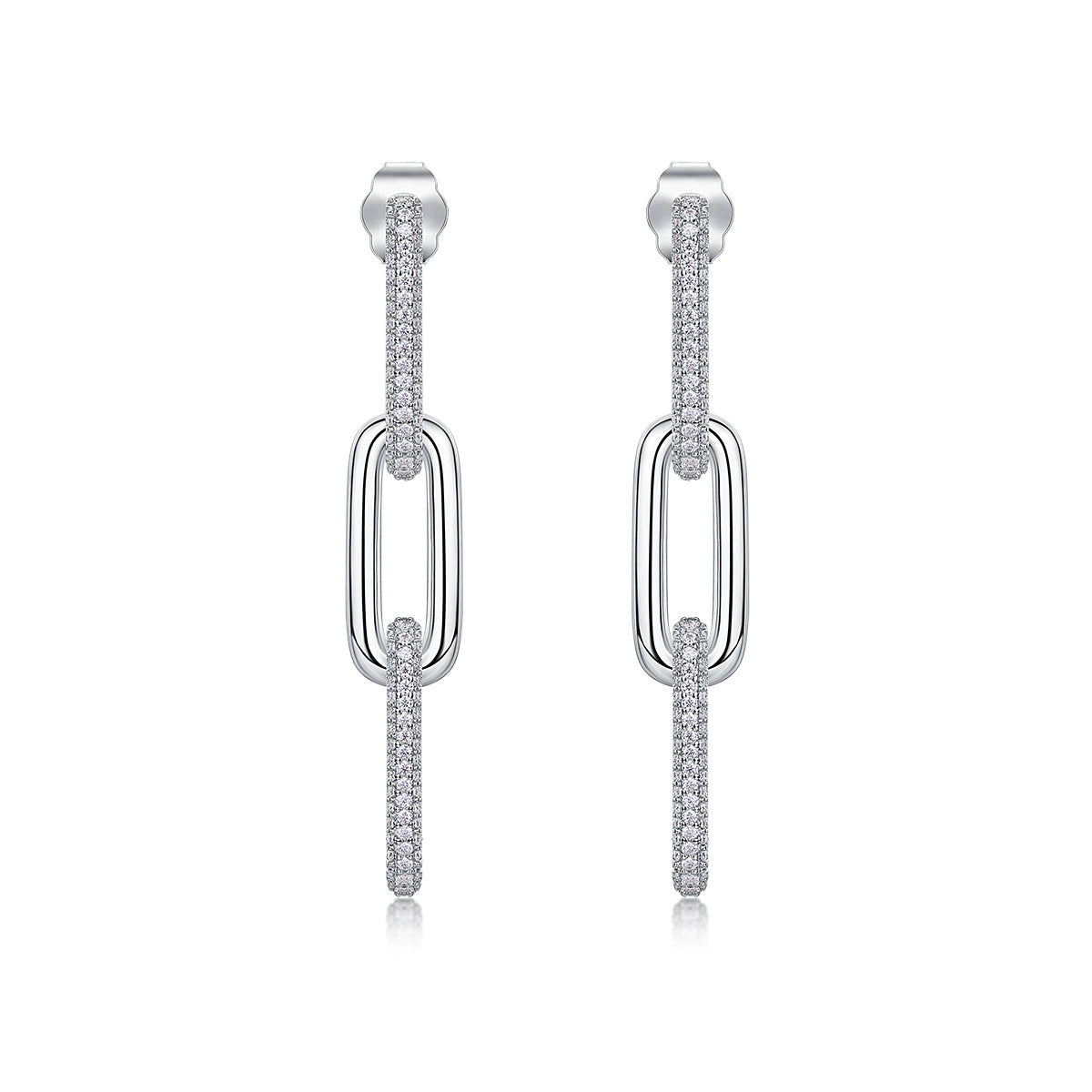 Pavé Chain Link Drop Earrings in Sterling Silver for Women — Modern Elegance