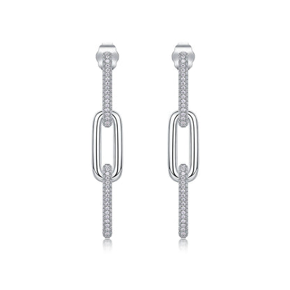 Pavé Chain Link Drop Earrings in Sterling Silver for Women — Modern Elegance
