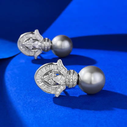 Chic Vintage 925 Silver 11mm Gray Cultured Pearl Earrings
