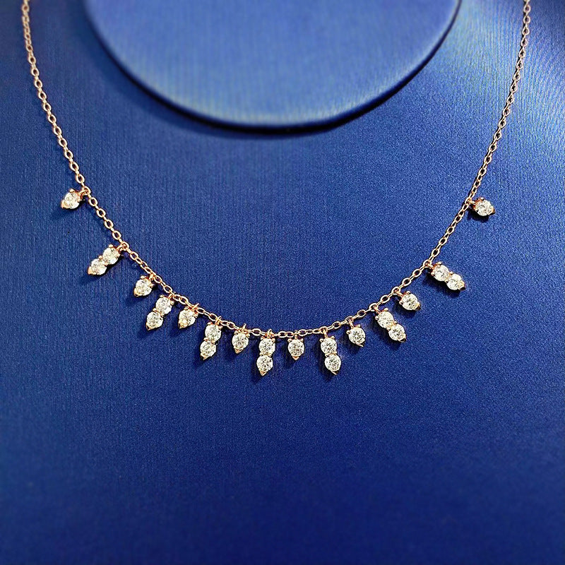 925 Sterling Silver Tassel Necklace - Dainty Cubic Zirconia Collar, Luxury & Stylish