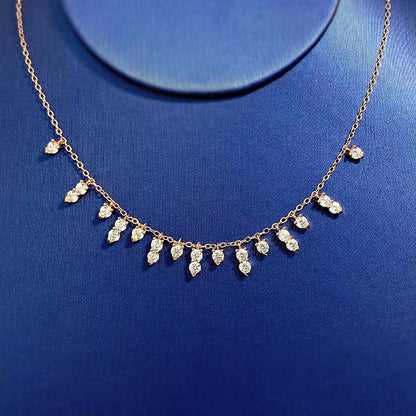 925 Sterling Silver Tassel Necklace - Dainty Cubic Zirconia Collar, Luxury & Stylish