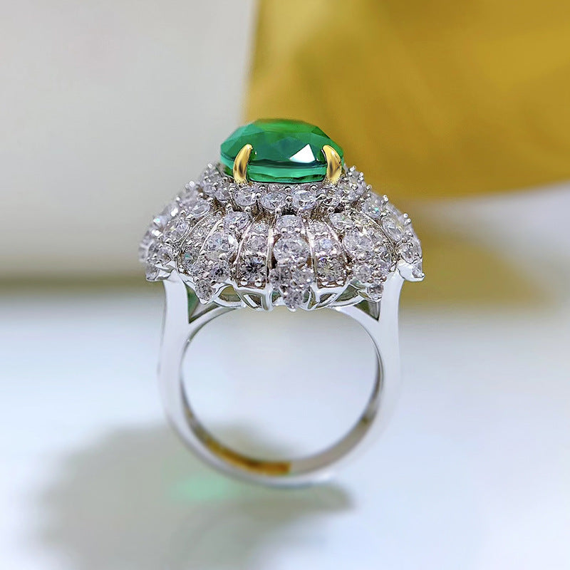 S925 Silver Ring | 10*14 Oval Simulated Emerald Cut High Carbon Diamond Luxury
