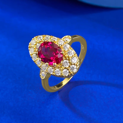 Luxury Vintage Court Style 925 Silver Ring | 6*8mm Oval Red CZ