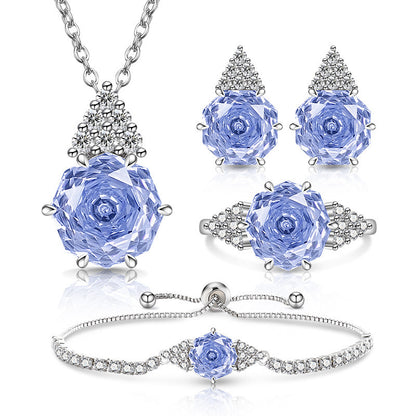 Rose Cut Jewelry Set: Sparkling High Carbon Diamond Ring Earrings Necklace Pendant Bracelet