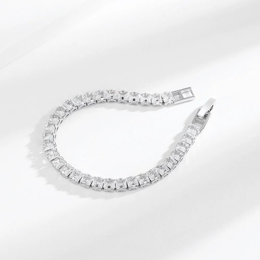 Zircon 4mm Square Stone Single Row Bracelet - Unisex Fashion Jewelry