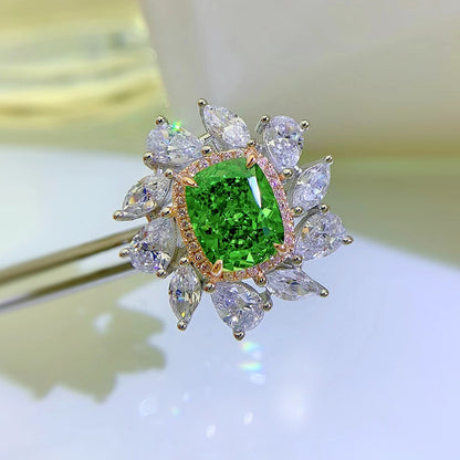 Luxury 925 Silver Ring | Mint Green 8*10 Radiant Ice Flower Cut