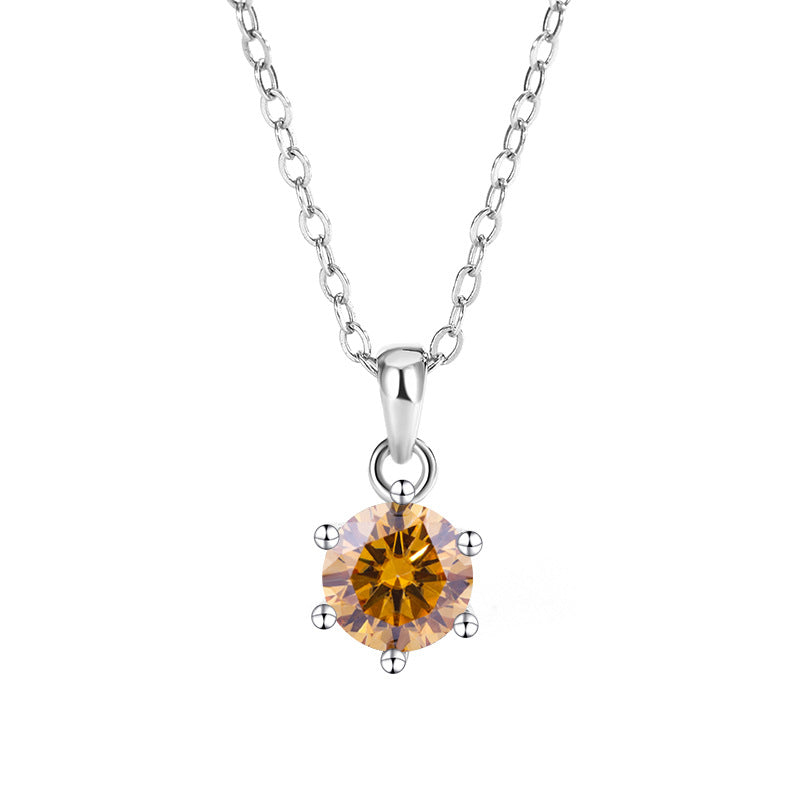 Carat Moissanite 6-Prong Pendant Necklace - 925 Sterling Silver Simulated Diamond Clavicle Chain for Women