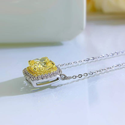 8x8 Cushion Yellow Cubic Zirconia Necklace - Gold Plated, Luxury Micro Set Pendant