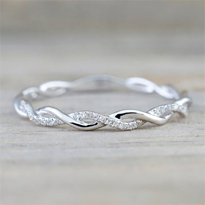 Ricady Jewel Twisted Rope Ring - Dainty Micro Pave Zircon Stackable Band