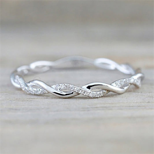 Ricady Jewel Twisted Rope Ring - Dainty Micro Pave Zircon Stackable Band