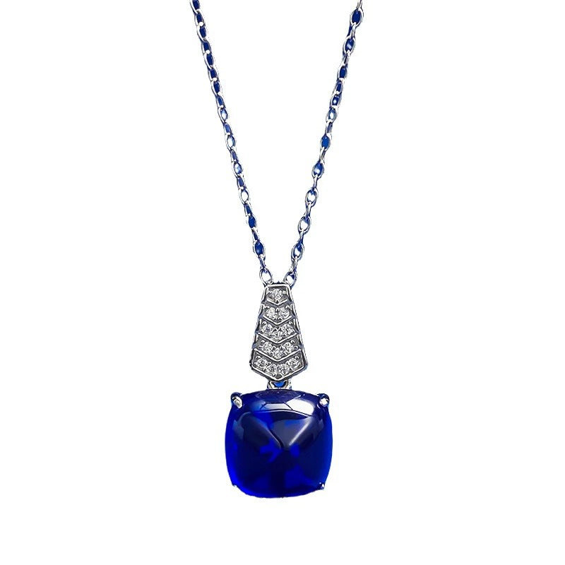 S925 Silver Royal Blue Sugar Loaf Pendant Necklace for Women