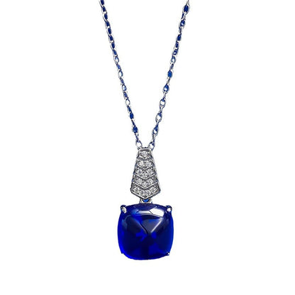 S925 Silver Royal Blue Sugar Loaf Pendant Necklace for Women