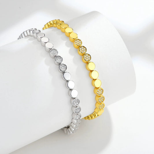 S925 Silver Gold-Plated Round 0.9mm Moissanite Bubble Bracelet - Minimalist & Elegant for Women