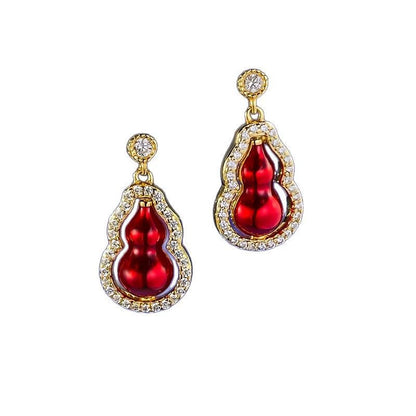 S925 Silver Red Gold Two-Tone Rotatable Double-Sided Gourd Earrings for Women | Luxury Retro Design