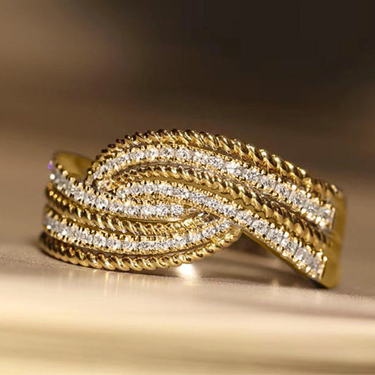Elegant Micro-Pavé Zircon Cross Ring - Sparkling Swing Arm Design