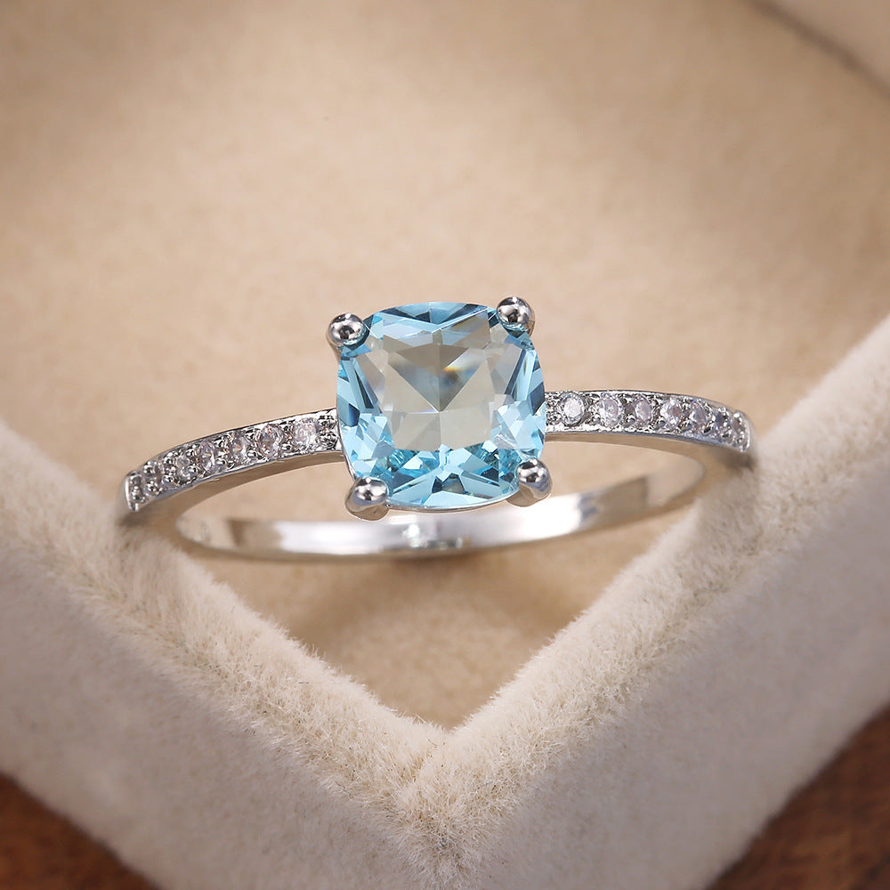 Ricady Jewel Women’s Pavé Blue Square Zircon Engagement Ring