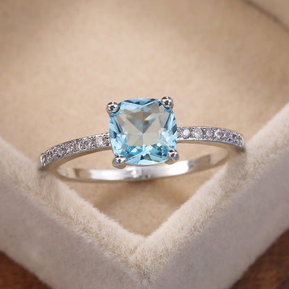 Ricady Jewel Women’s Pavé Blue Square Zircon Engagement Ring
