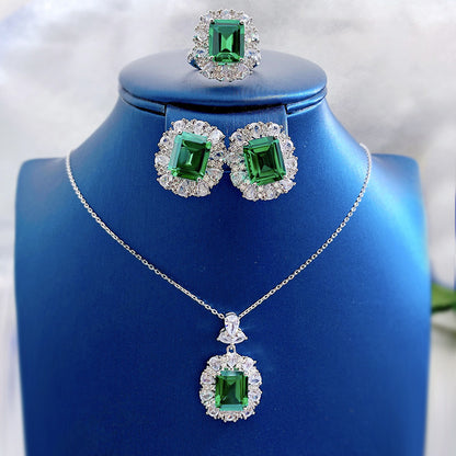 925 Sterling Silver Necklace for Women, Retro Style, 4CT Nano Green Stone Pendant (9*11mm)