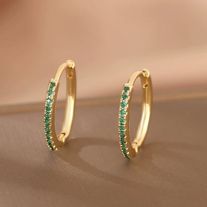 Luxury Copper Earrings with Colored Zircon - Trendy Hip Hop Hoop Earrings