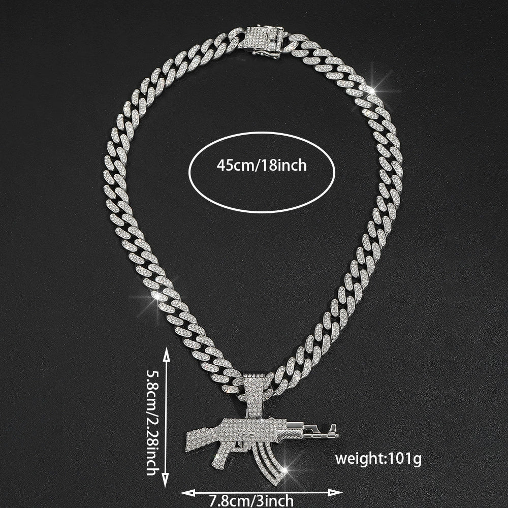 Hip Hop Gun Pendant Cuban Chain Necklace | Geometric Alloy Statement Piece