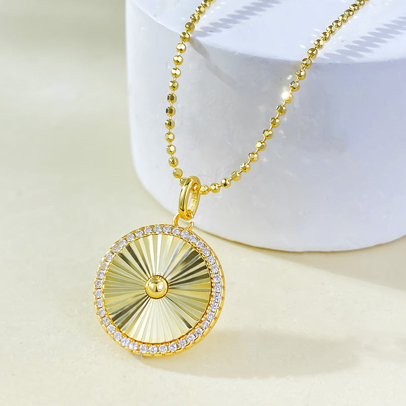 S925 Silver Gold-Plated Brushed Circle Pendant | Chic Versatile Daily Necklace