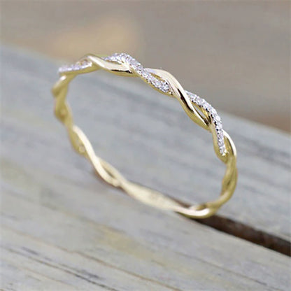 Ricady Jewel Twisted Rope Ring - Dainty Micro Pave Zircon Stackable Band