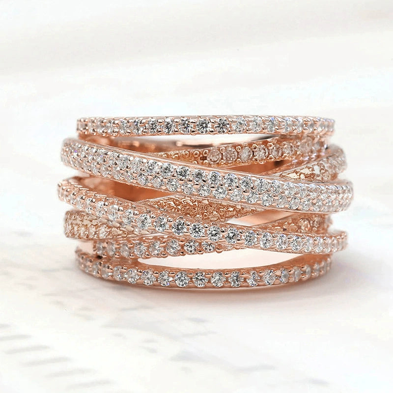 Trendy Multi-Layer Crisscross Ring for Women - Micro-Pavé Zircon Engagement Gift