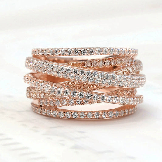 Trendy Multi-Layer Crisscross Ring for Women - Micro-Pavé Zircon Engagement Gift