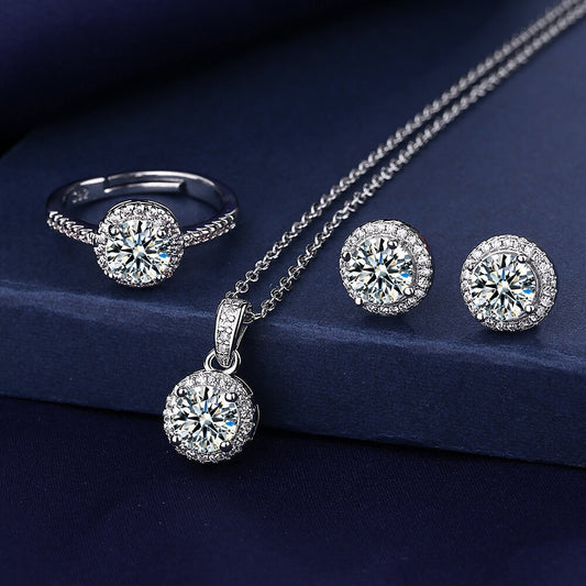 D Color Moissanite Round-set Jewelry Set (Ring, Earrings, Necklace, Bracelet)