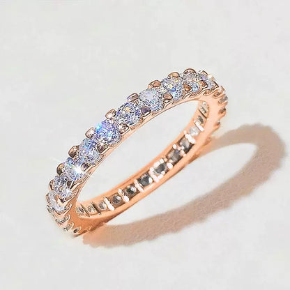 Ricady Jewel – Women's Single Row Pave Cubic Zirconia Ring, Minimalist Stackable Band in Rose Gold & Silver-Tone
