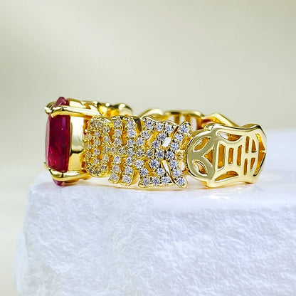 925 Silver CZ Ring | Lucky Red Crystal for Prosperity