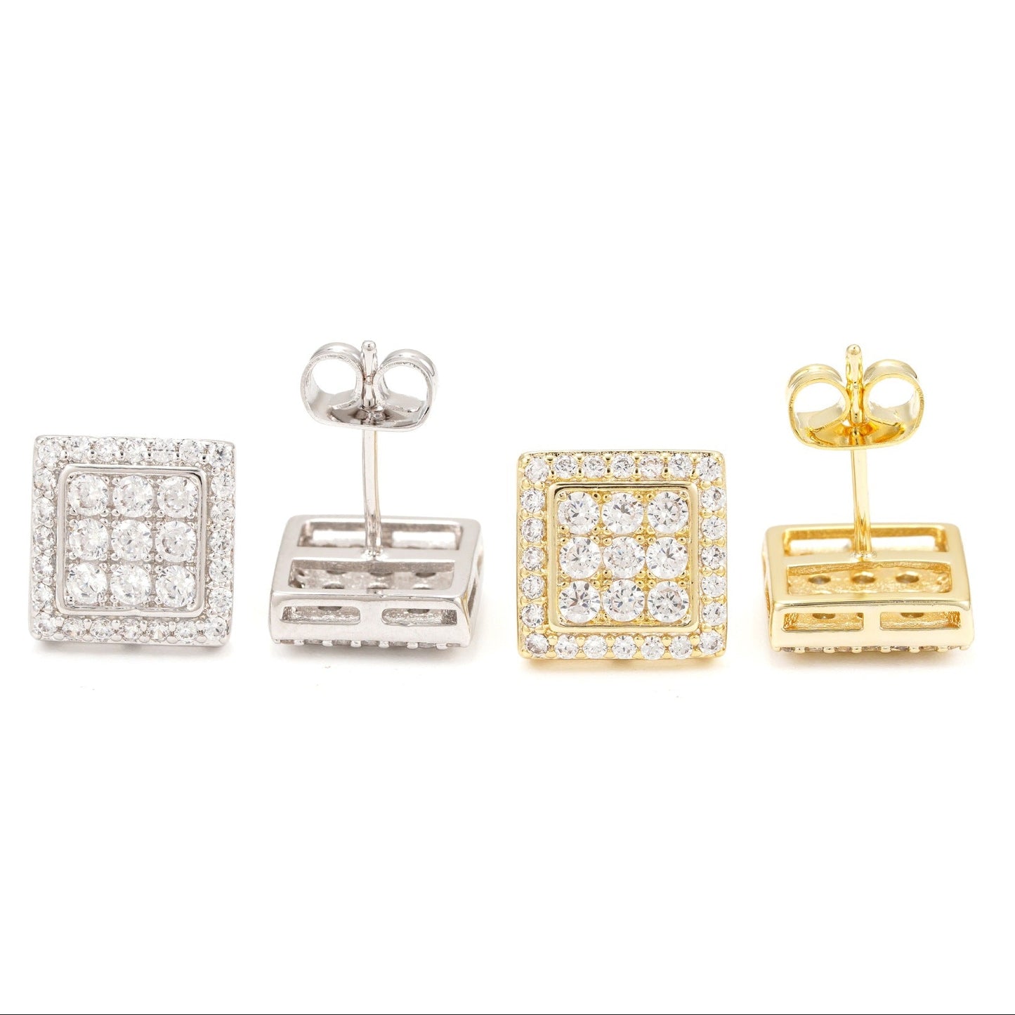 Hip Hop 10mm Square Stud Earrings - 925 Silver with VVS Moissanite by Ricady Jewel