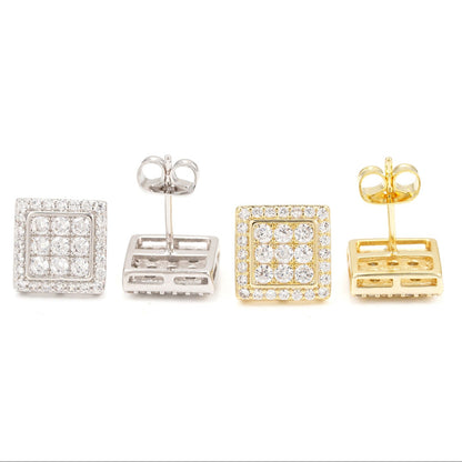 Hip Hop 10mm Square Stud Earrings - 925 Silver with VVS Moissanite by Ricady Jewel
