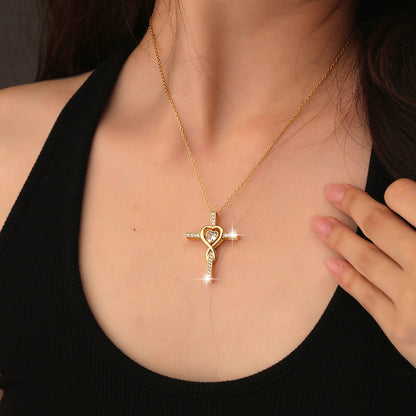 925 Sterling Silver Zirconia Cross Necklace - Quiet Luxury Style