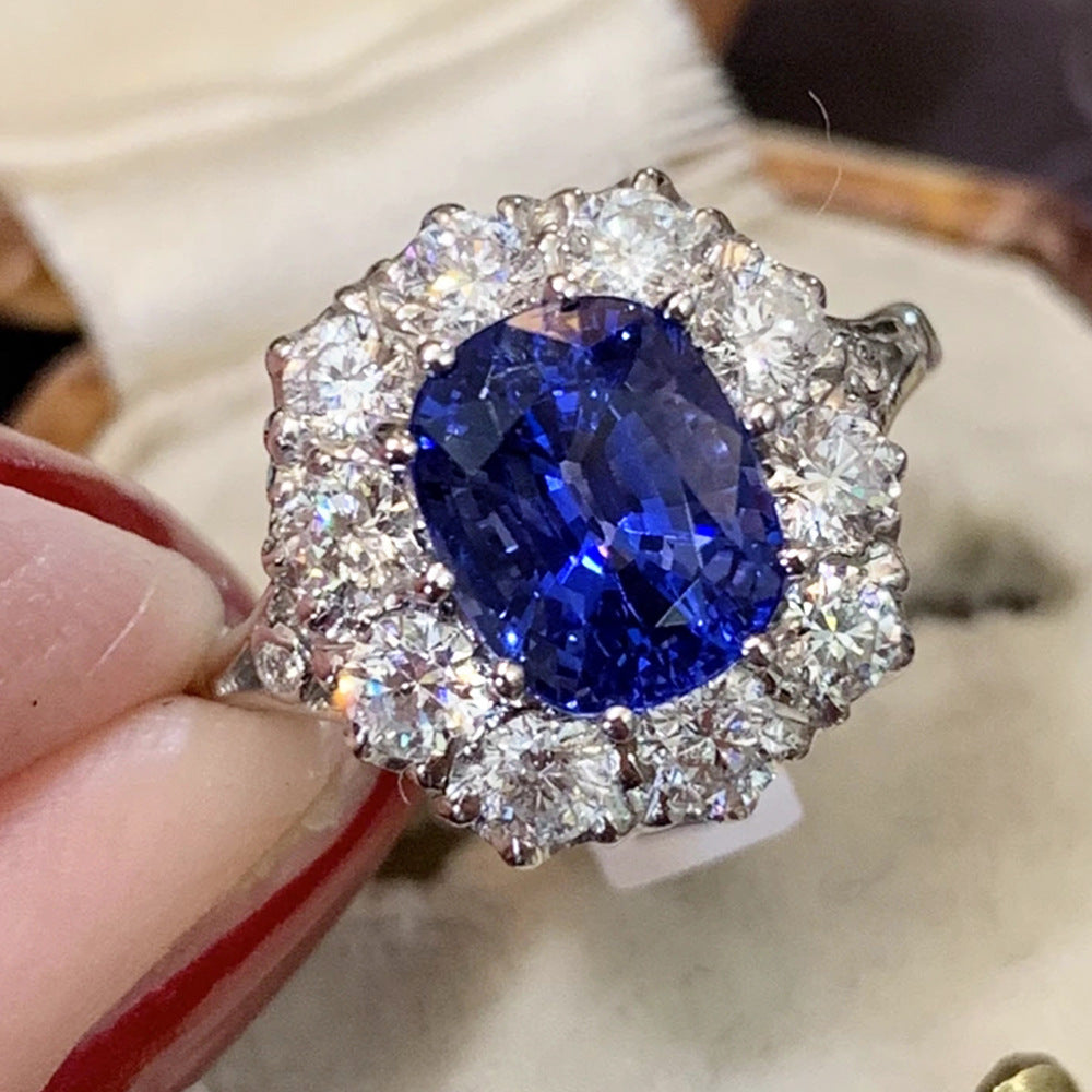 Royal Sapphire Zircon Ring - Gold Plated Copper Luxury Wedding Jewelry for Women