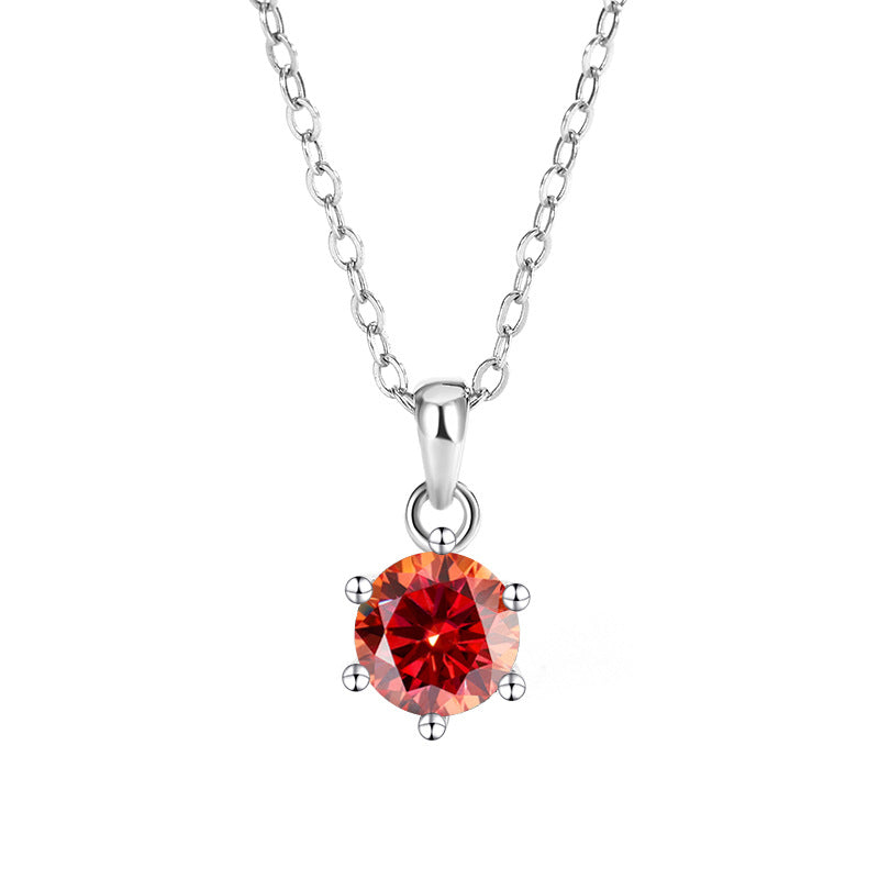 Carat Moissanite 6-Prong Pendant Necklace - 925 Sterling Silver Simulated Diamond Clavicle Chain for Women