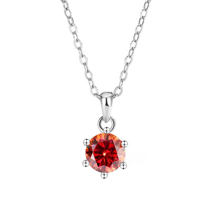 Carat Moissanite 6-Prong Pendant Necklace - 925 Sterling Silver Simulated Diamond Clavicle Chain for Women