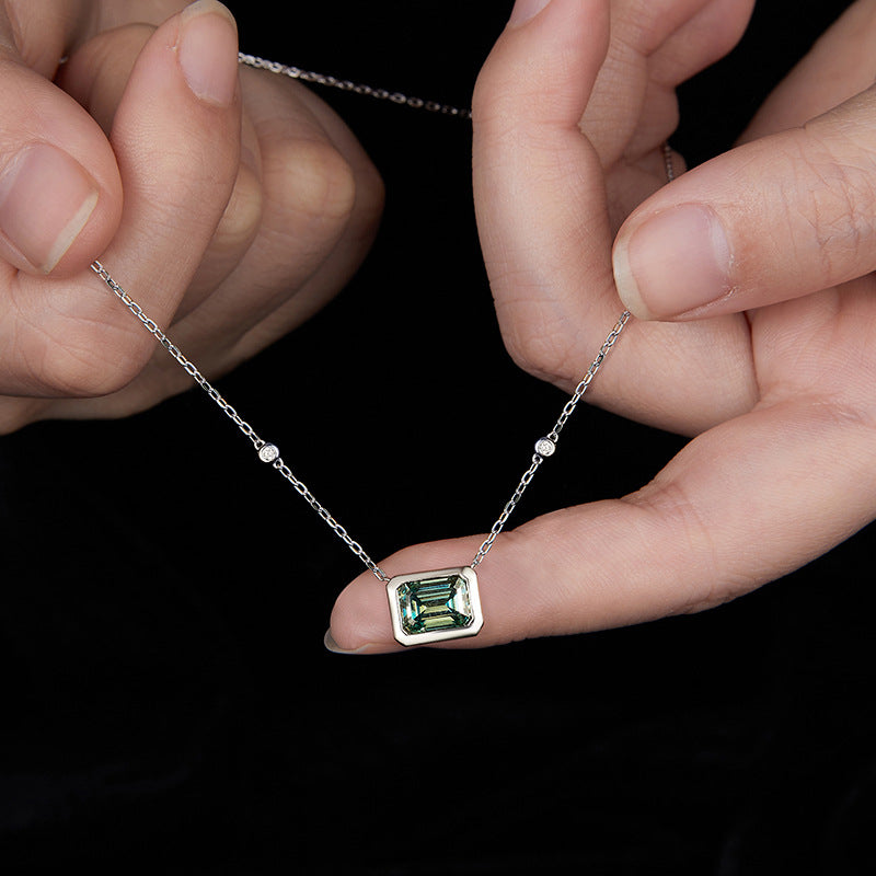 Ricady Jewel 6×8mm Emerald-Cut Blue-Green Moissanite Pendant - S925 Silver 18K Gold-Plated Choker